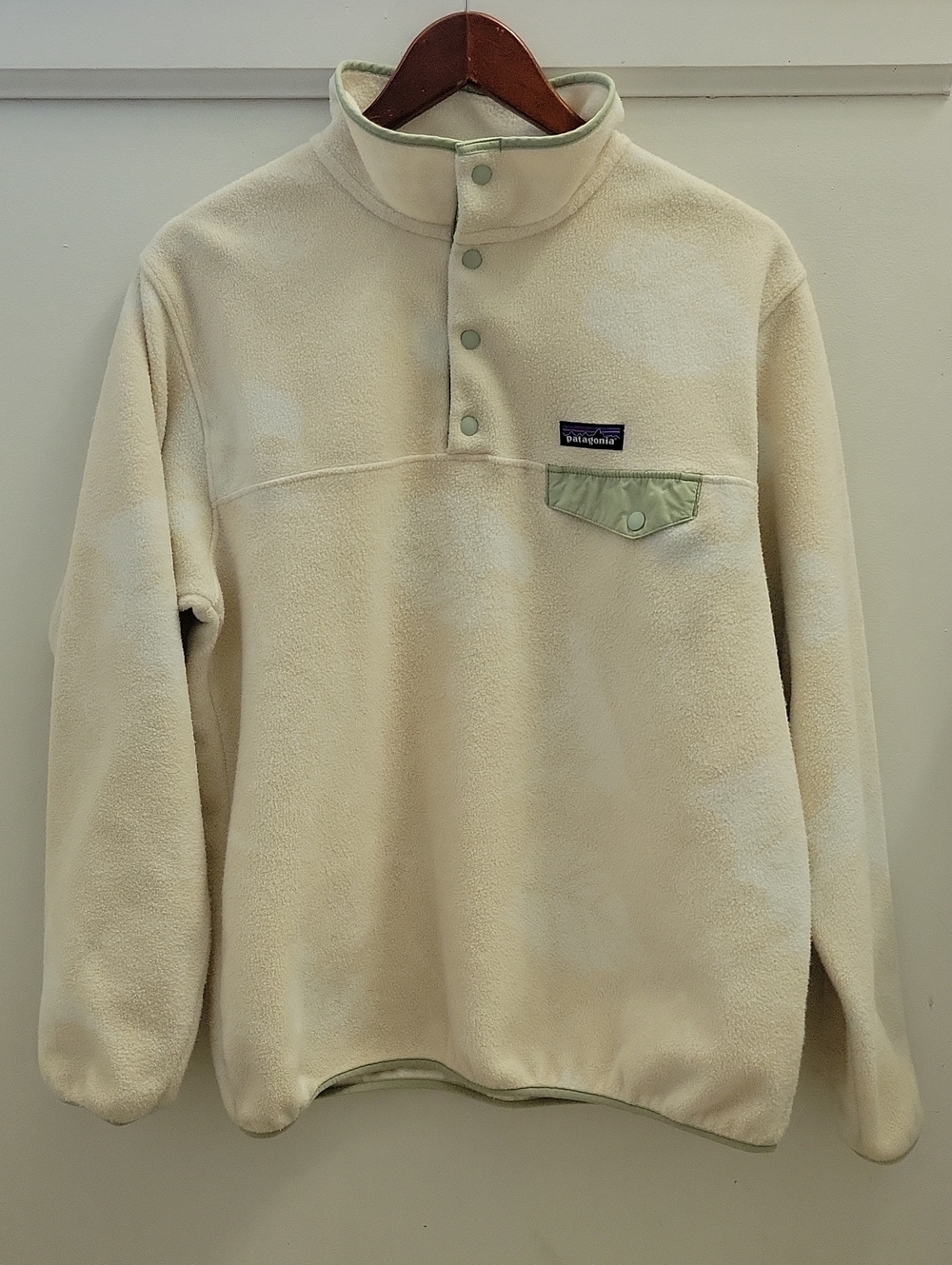 Patagonia Cream Synchilla Snap-T Fleece Pullover Palm Leaf Print Size Large